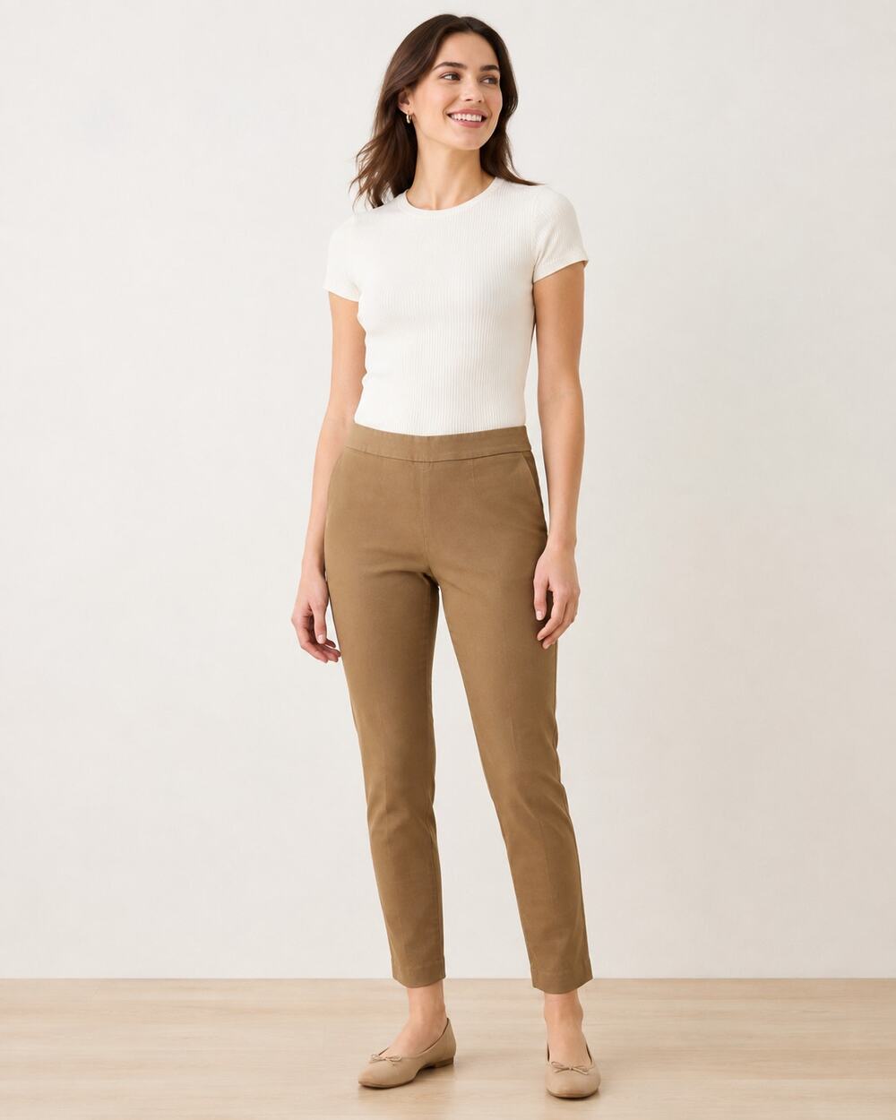 Lands’ End Women’s 8T Tan Mid Rise Slim Leg Stretch Pants Side Zip